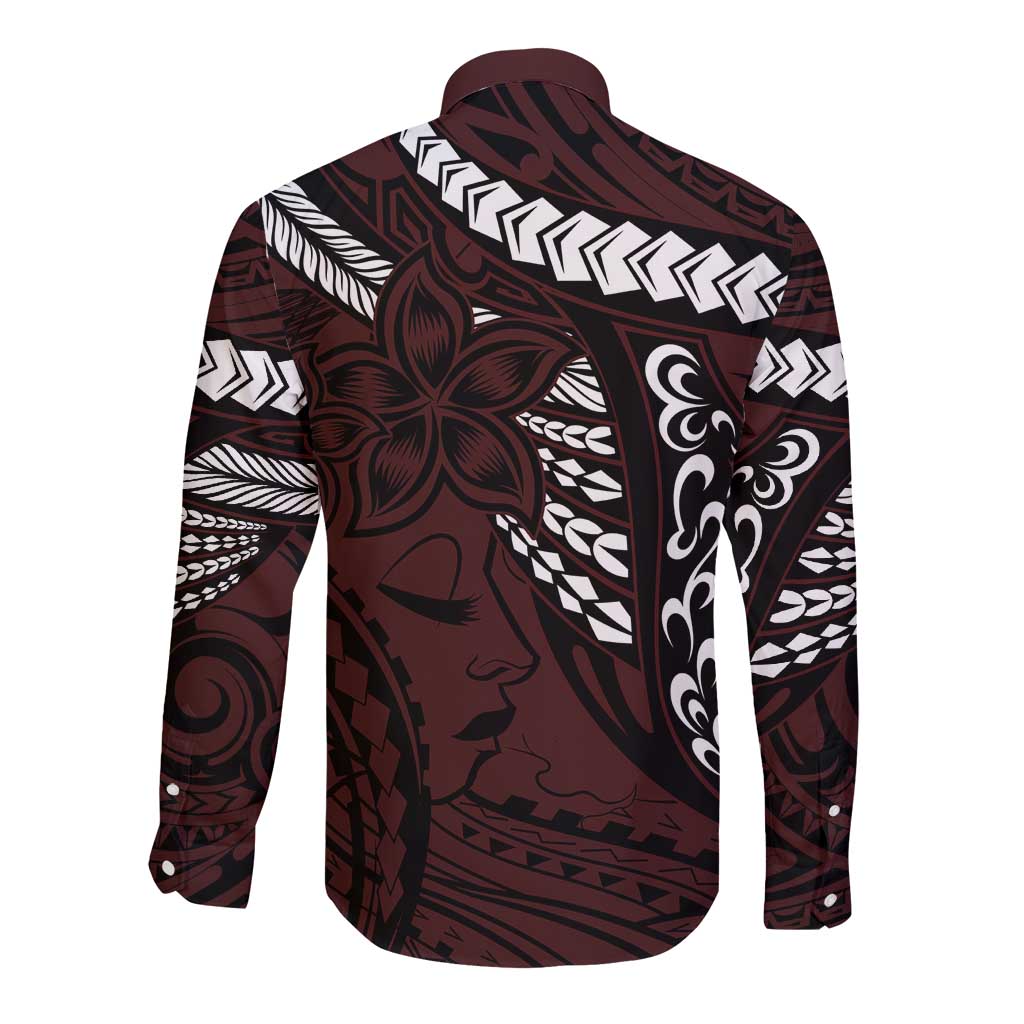 Polynesian Girl Tribal Tattoo Long Sleeve Button Shirt Oxbood Vibe LT9 - Polynesian Pride