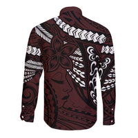 Polynesian Girl Tribal Tattoo Long Sleeve Button Shirt Oxbood Vibe LT9 - Polynesian Pride