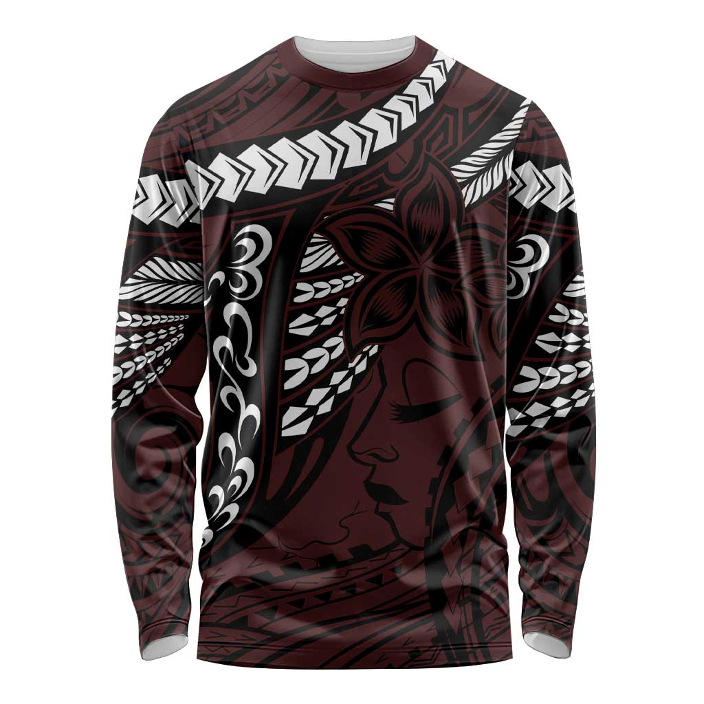 Polynesian Girl Tribal Tattoo Long Sleeve Shirt Oxbood Vibe