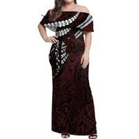 Polynesian Girl Tribal Tattoo Off Shoulder Maxi Dress Oxbood Vibe
