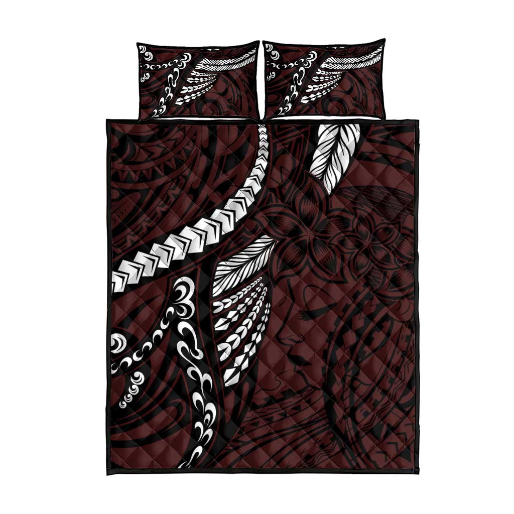 Polynesian Girl Tribal Tattoo Quilt Bed Set Oxbood Vibe LT9 - Polynesian Pride