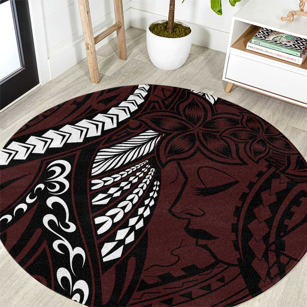 Polynesian Girl Tribal Tattoo Round Carpet Oxbood Vibe