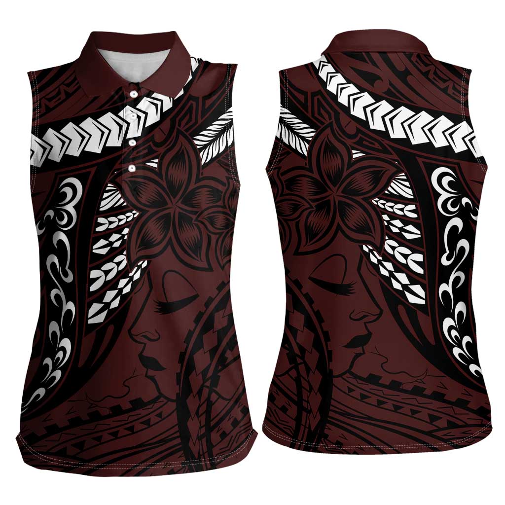 Polynesian Girl Tribal Tattoo Women Sleeveless Polo Shirt Oxbood Vibe