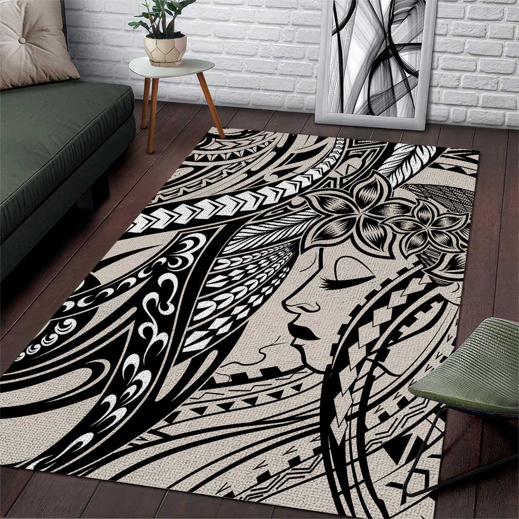 Polynesian Girl Tribal Tattoo Area Rug Beige Vibe