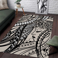 Polynesian Girl Tribal Tattoo Area Rug Beige Vibe