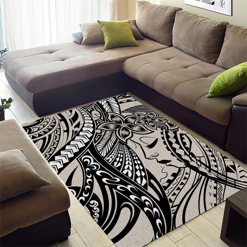 Polynesian Girl Tribal Tattoo Area Rug Beige Vibe