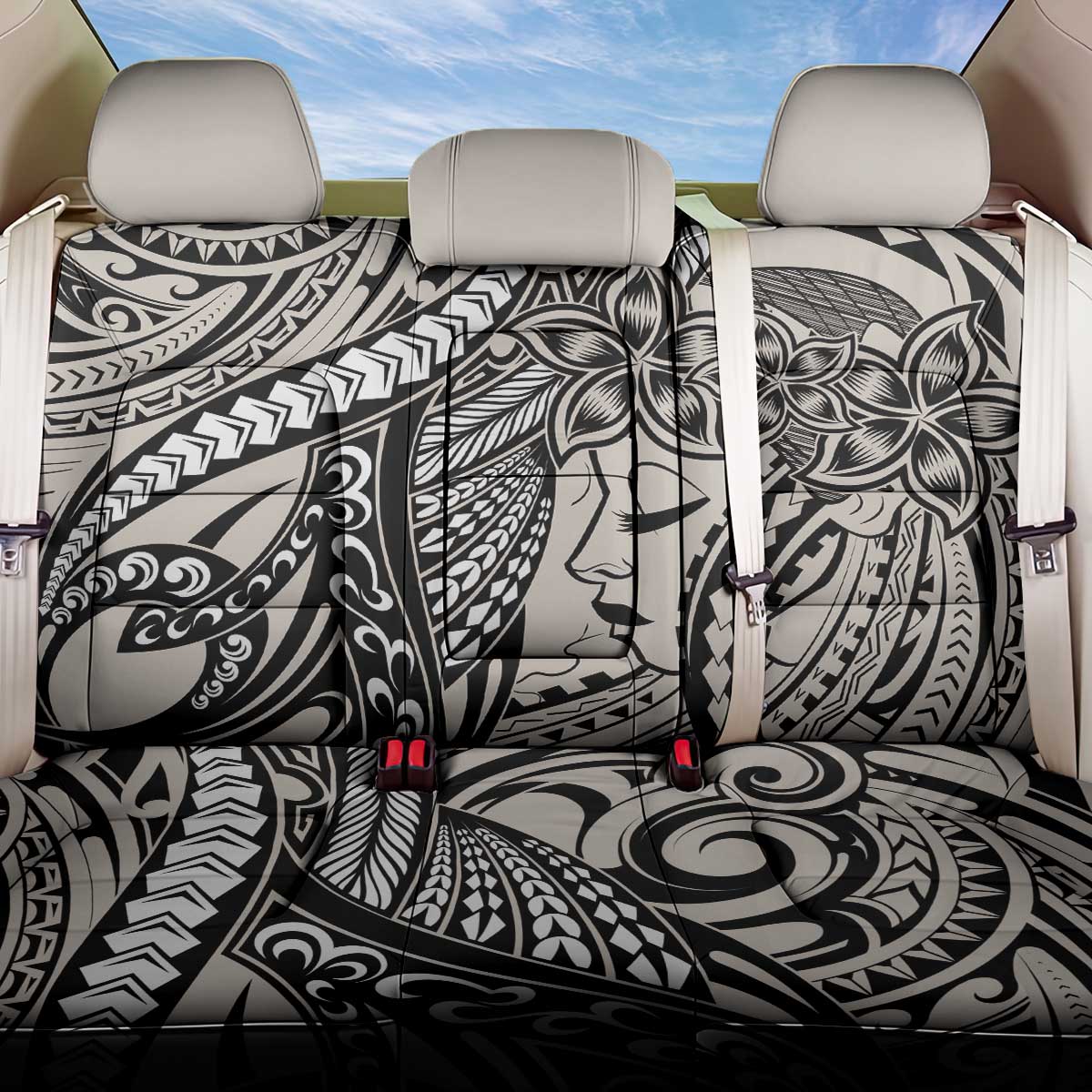 Polynesian Girl Tribal Tattoo Back Car Seat Cover Beige Vibe