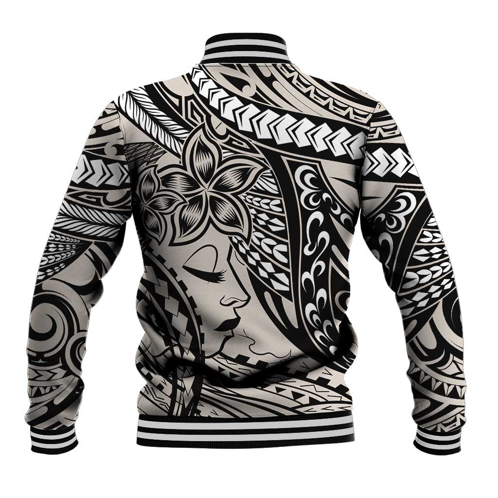 Polynesian Girl Tribal Tattoo Baseball Jacket Beige Vibe LT9 - Polynesian Pride