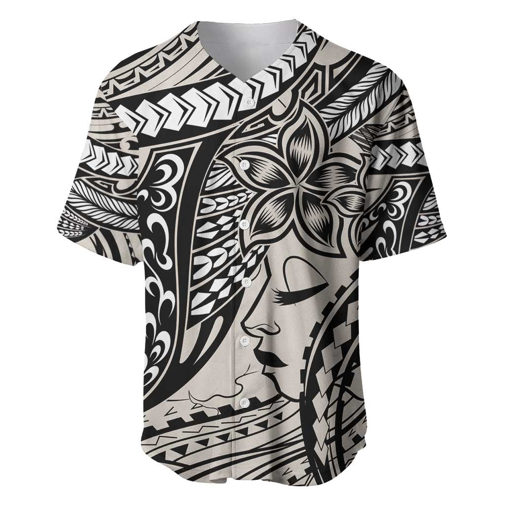 Polynesian Girl Tribal Tattoo Baseball Jersey Beige Vibe