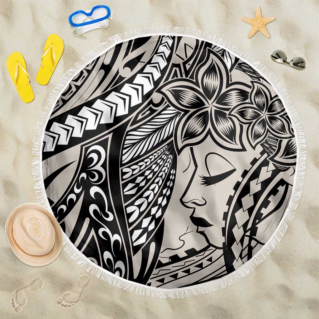 Polynesian Girl Tribal Tattoo Beach Blanket Beige Vibe LT9 One Size 150cm Beige - Polynesian Pride