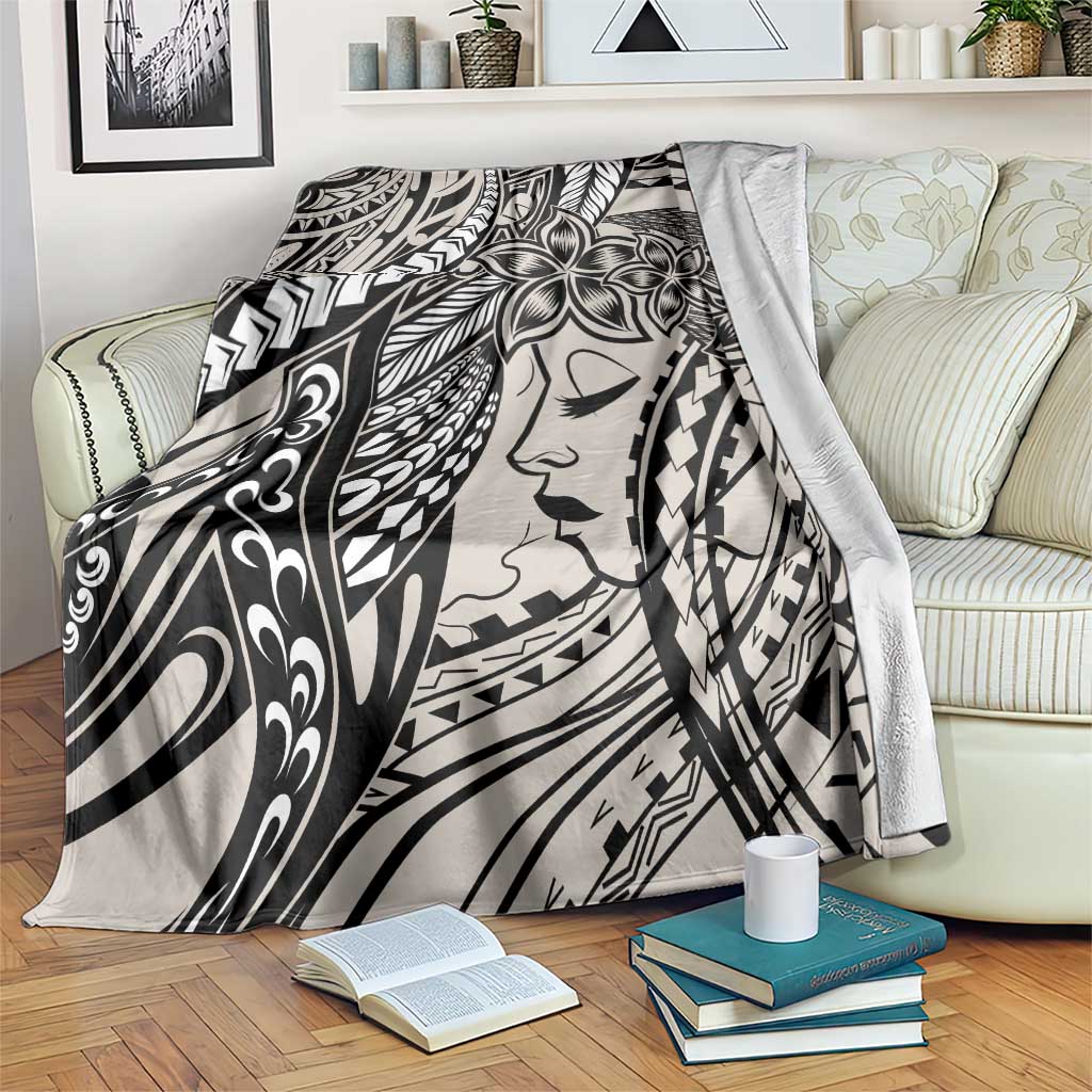 Polynesian Girl Tribal Tattoo Blanket Beige Vibe LT9 Beige - Polynesian Pride