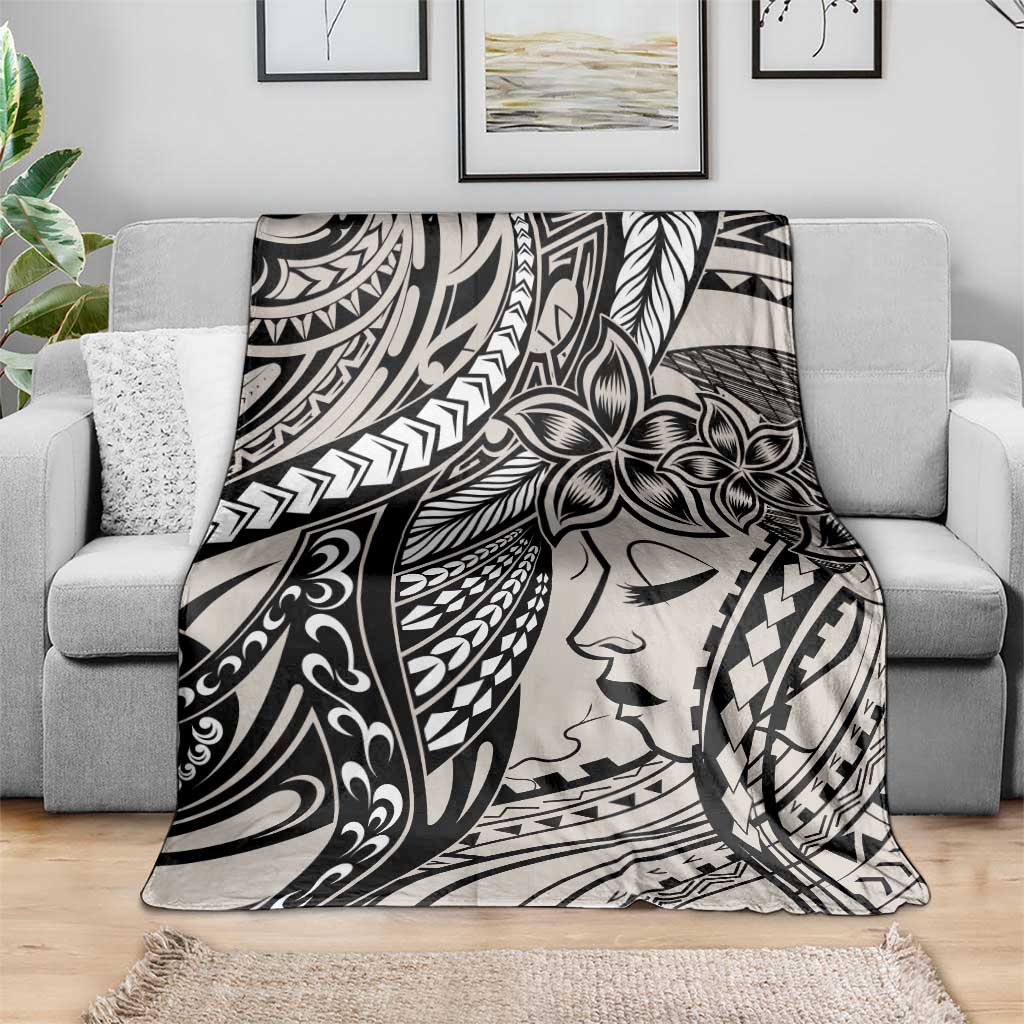 Polynesian Girl Tribal Tattoo Blanket Beige Vibe LT9 - Polynesian Pride