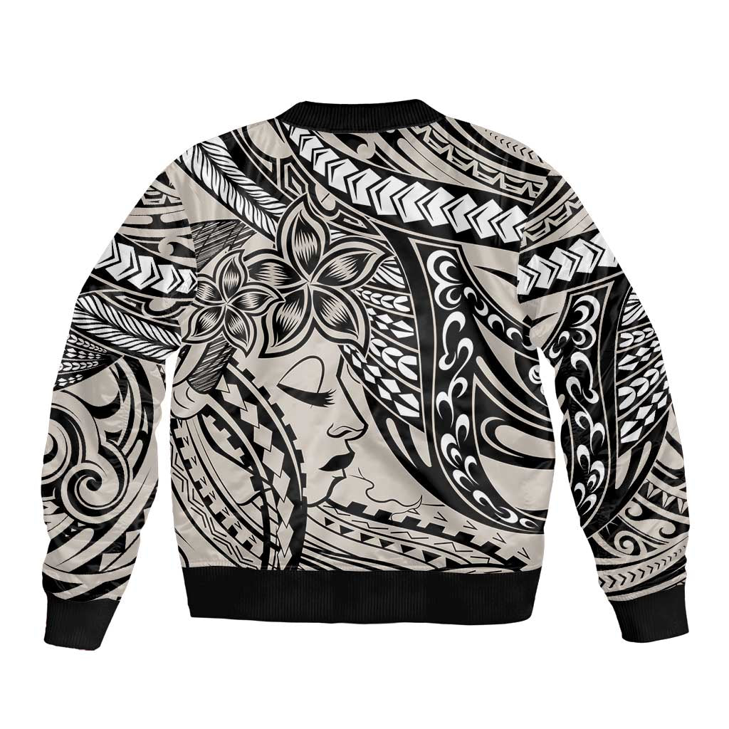 Polynesian Girl Tribal Tattoo Bomber Jacket Beige Vibe