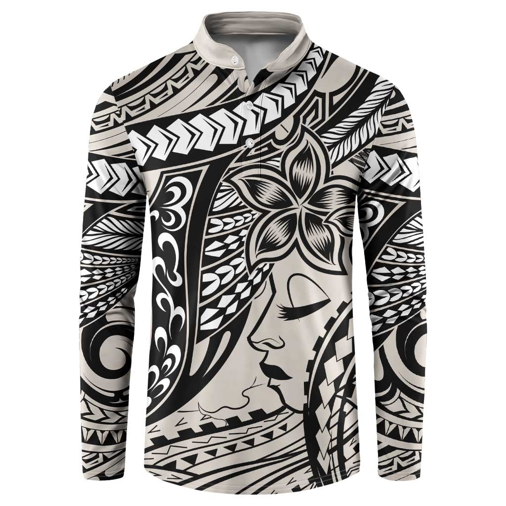 Polynesian Girl Tribal Tattoo Button Sweatshirt Beige Vibe LT9 Beige - Polynesian Pride