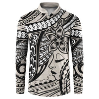 Polynesian Girl Tribal Tattoo Button Sweatshirt Beige Vibe LT9 Beige - Polynesian Pride