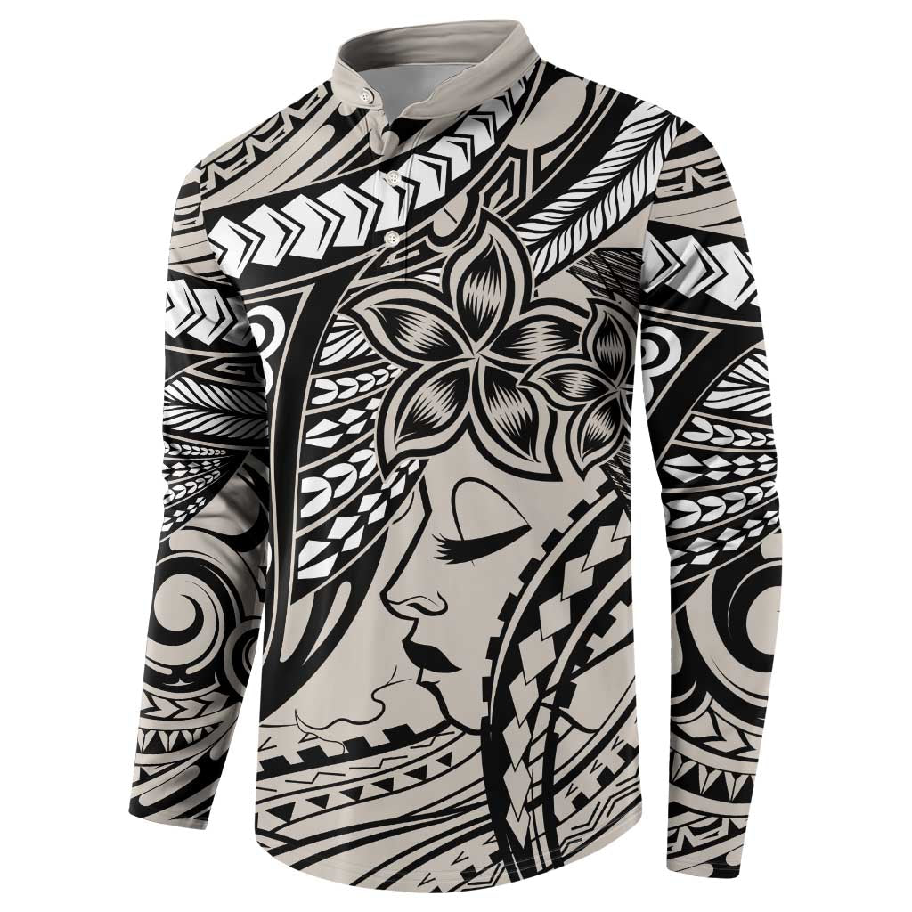 Polynesian Girl Tribal Tattoo Button Sweatshirt Beige Vibe LT9 - Polynesian Pride