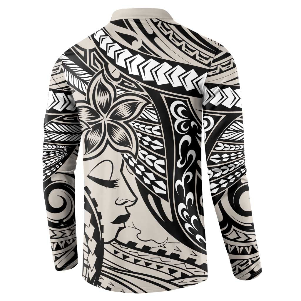 Polynesian Girl Tribal Tattoo Button Sweatshirt Beige Vibe LT9 - Polynesian Pride