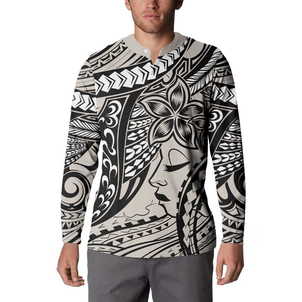 Polynesian Girl Tribal Tattoo Button Sweatshirt Beige Vibe LT9 - Polynesian Pride