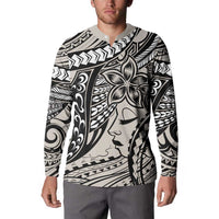 Polynesian Girl Tribal Tattoo Button Sweatshirt Beige Vibe LT9 - Polynesian Pride