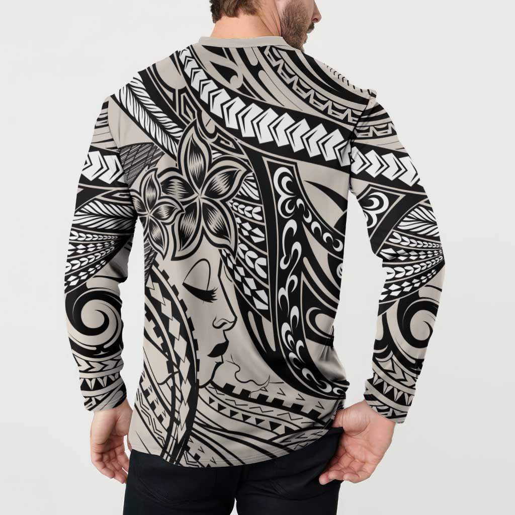 Polynesian Girl Tribal Tattoo Button Sweatshirt Beige Vibe LT9 - Polynesian Pride