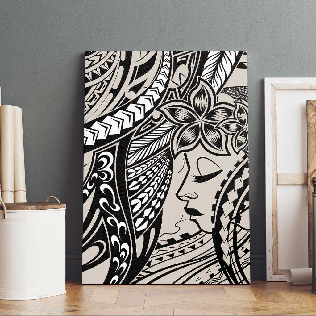 Polynesian Girl Tribal Tattoo Canvas Wall Art Beige Vibe