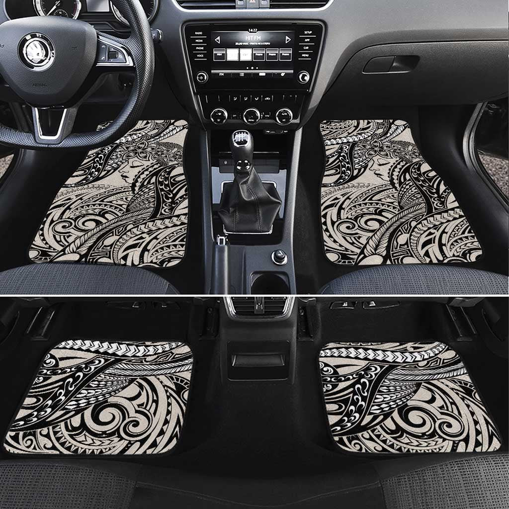 Polynesian Girl Tribal Tattoo Car Mats Beige Vibe LT9 Set 4pcs Beige - Polynesian Pride
