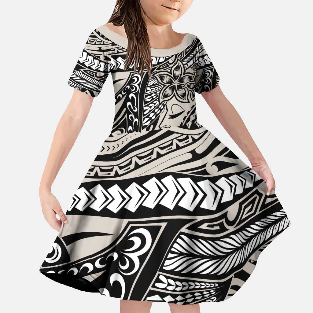 Polynesian Girl Tribal Tattoo Family Matching Mermaid Dress and Hawaiian Shirt Beige Vibe