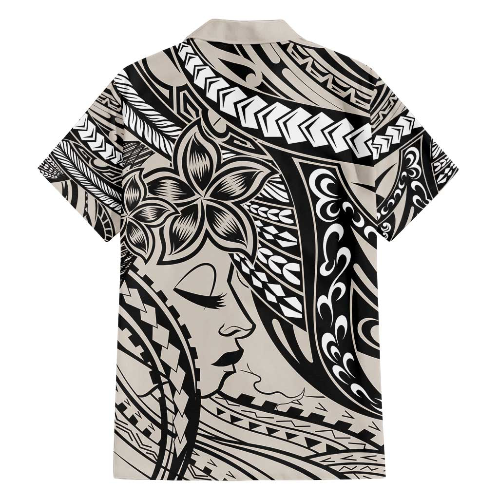 Polynesian Girl Tribal Tattoo Family Matching Off Shoulder Maxi Dress and Hawaiian Shirt Beige Vibe LT9 - Polynesian Pride