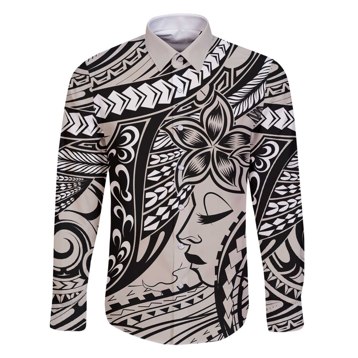 Polynesian Girl Tribal Tattoo Family Matching Off Shoulder Short Dress and Hawaiian Shirt Beige Vibe