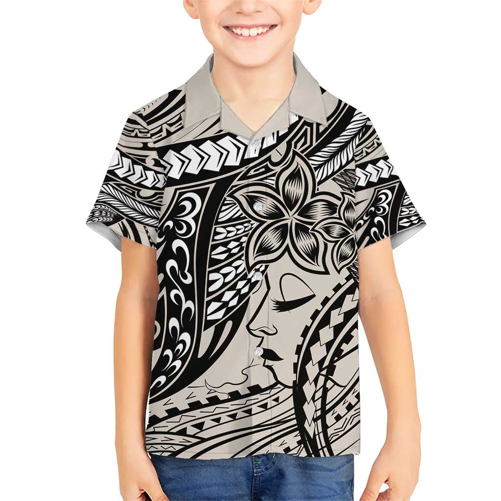 Polynesian Girl Tribal Tattoo Family Matching Short Sleeve Bodycon Dress and Hawaiian Shirt Beige Vibe