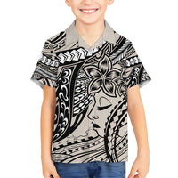 Polynesian Girl Tribal Tattoo Family Matching Summer Maxi Dress and Hawaiian Shirt Beige Vibe