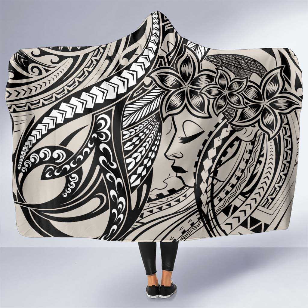 Polynesian Girl Tribal Tattoo Hooded Blanket Beige Vibe LT9 One Size Beige - Polynesian Pride
