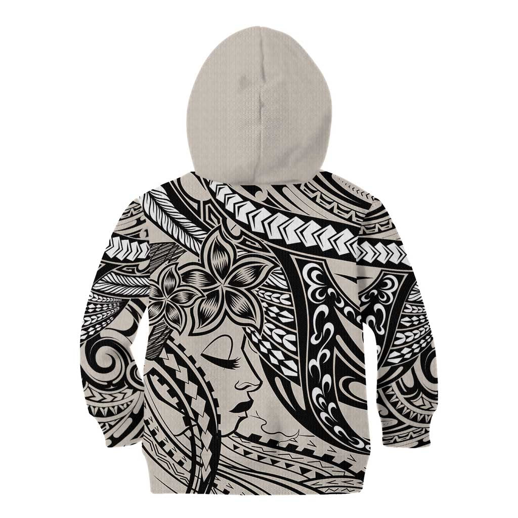 Polynesian Girl Tribal Tattoo Kid Hoodie Beige Vibe