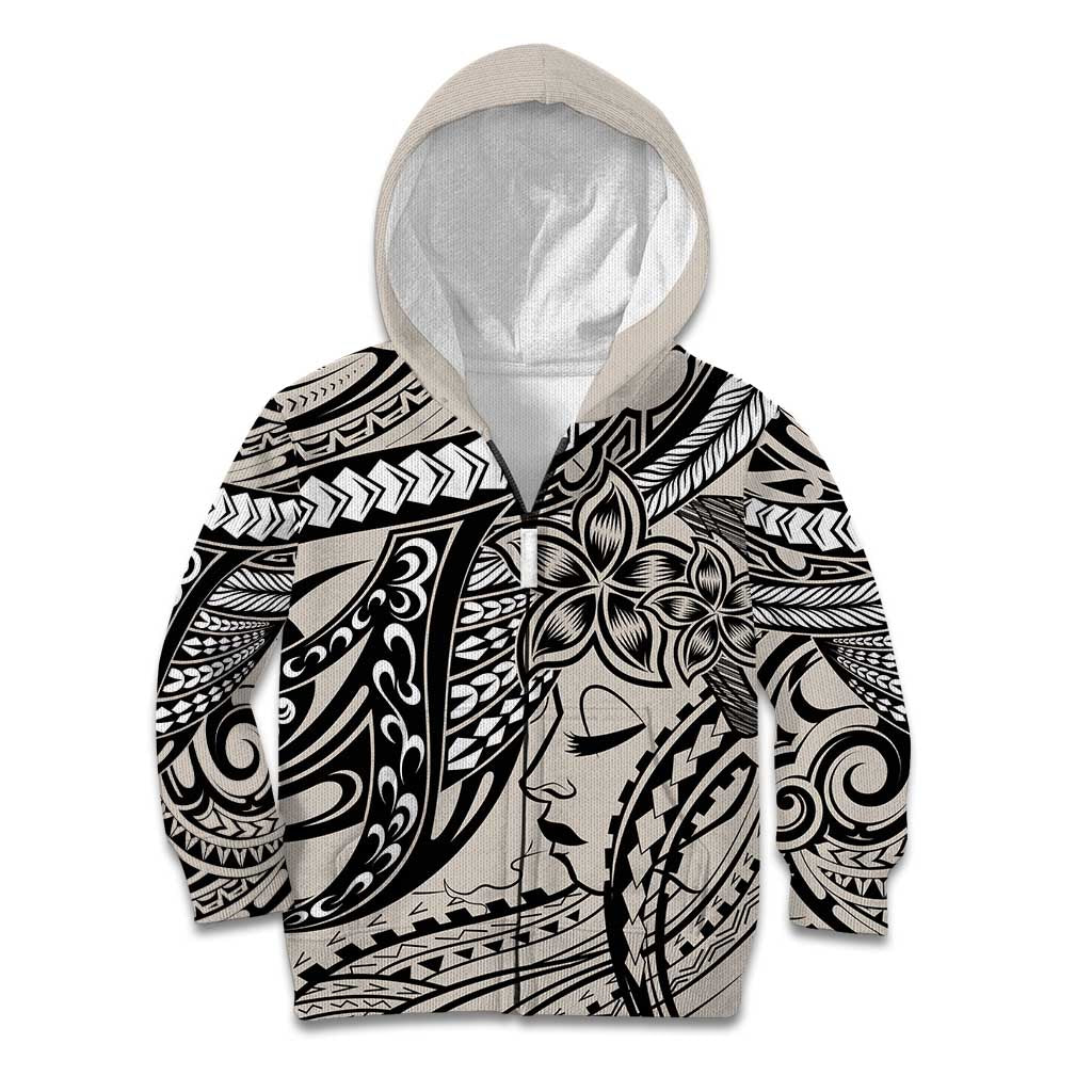 Polynesian Girl Tribal Tattoo Kid Hoodie Beige Vibe
