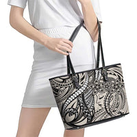 Polynesian Girl Tribal Tattoo Leather Tote Bag Beige Vibe LT9 - Polynesian Pride