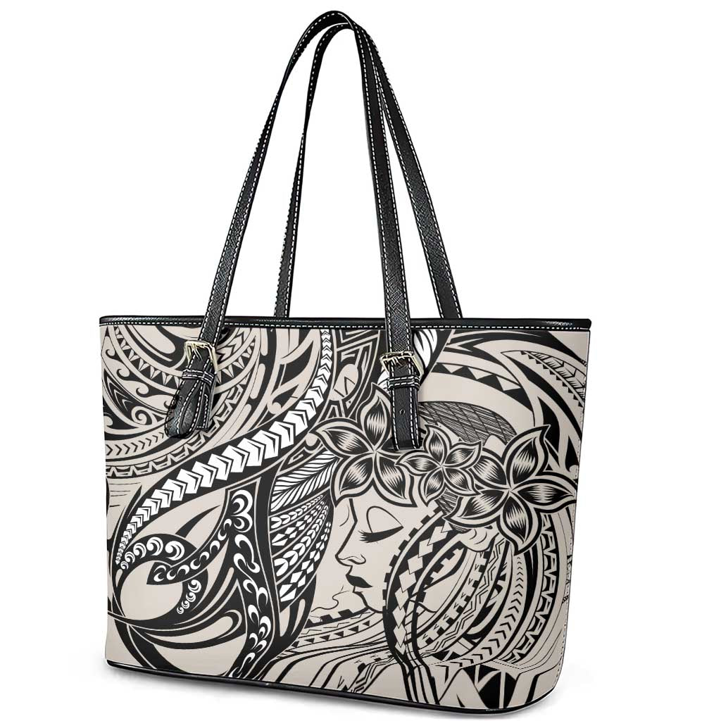 Polynesian Girl Tribal Tattoo Leather Tote Bag Beige Vibe LT9 - Polynesian Pride