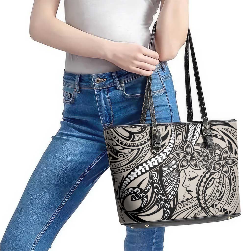 Polynesian Girl Tribal Tattoo Leather Tote Bag Beige Vibe LT9 - Polynesian Pride