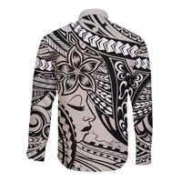 Polynesian Girl Tribal Tattoo Long Sleeve Button Shirt Beige Vibe LT9 - Polynesian Pride