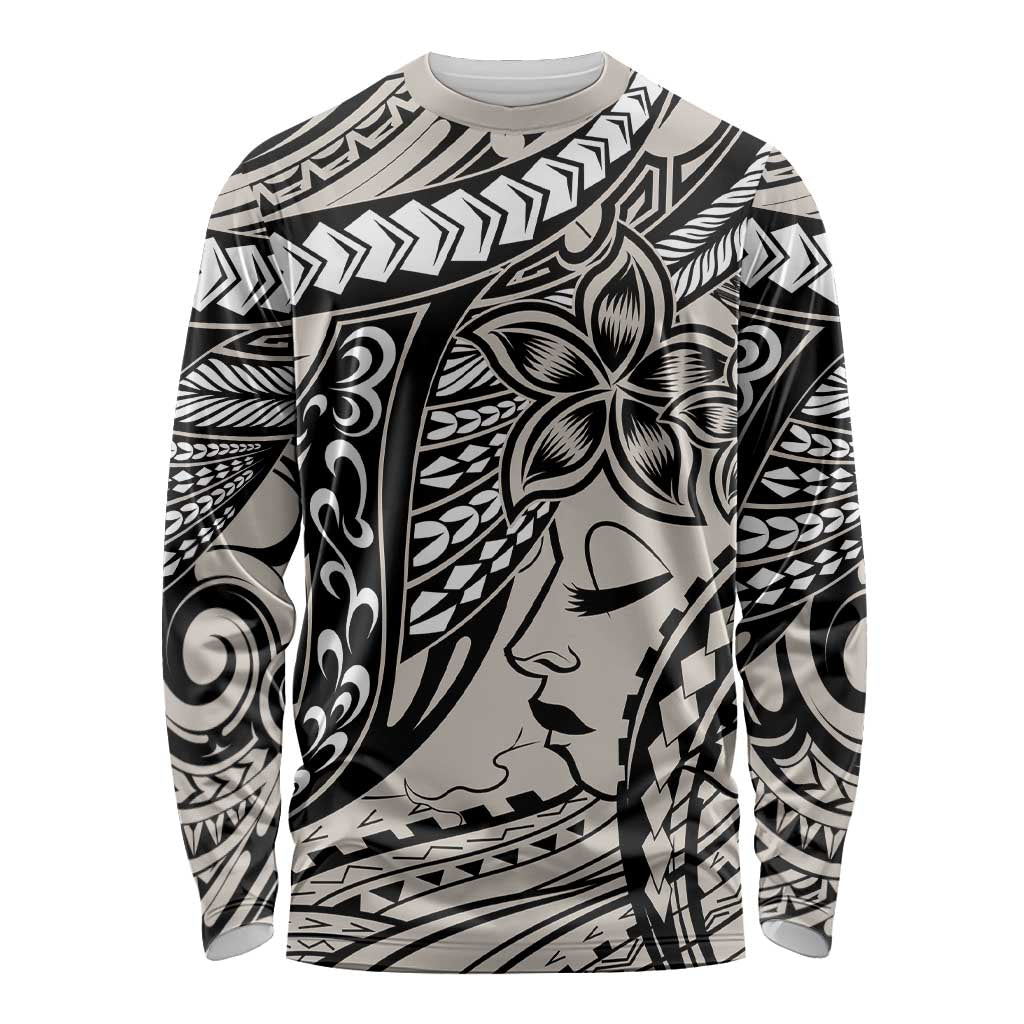 Polynesian Girl Tribal Tattoo Long Sleeve Shirt Beige Vibe