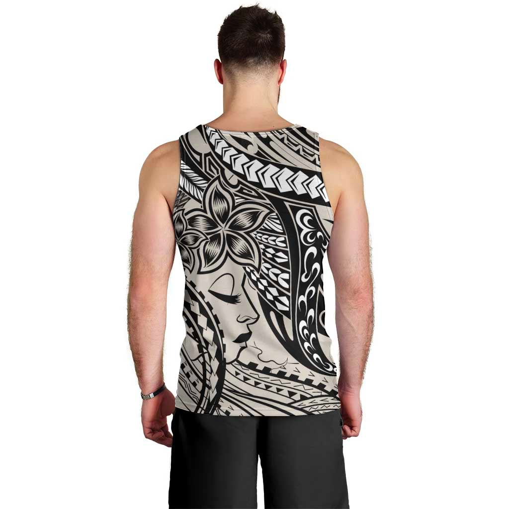 Polynesian Girl Tribal Tattoo Men Tank Top Beige Vibe LT9 - Polynesian Pride
