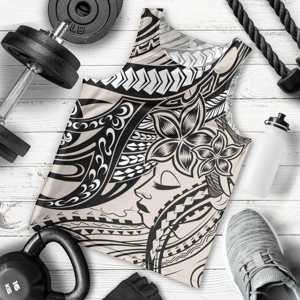 Polynesian Girl Tribal Tattoo Men Tank Top Beige Vibe LT9 - Polynesian Pride
