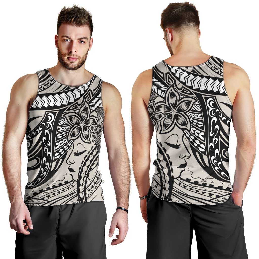 Polynesian Girl Tribal Tattoo Men Tank Top Beige Vibe LT9 - Polynesian Pride