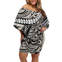 Polynesian Girl Tribal Tattoo Off Shoulder Short Dress Beige Vibe LT9 Women Beige - Polynesian Pride