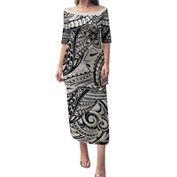Polynesian Girl Tribal Tattoo Puletasi Beige Vibe LT9 Long Dress Beige - Polynesian Pride
