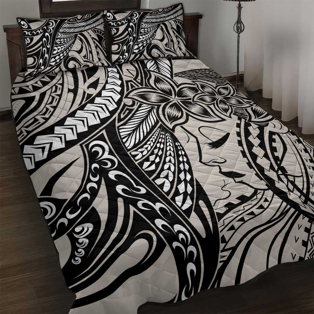 Polynesian Girl Tribal Tattoo Quilt Bed Set Beige Vibe