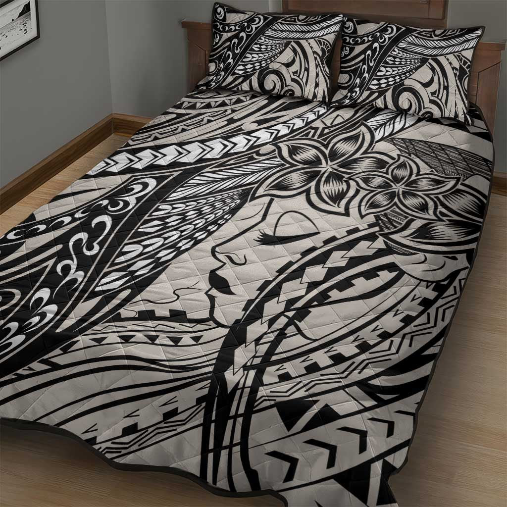 Polynesian Girl Tribal Tattoo Quilt Bed Set Beige Vibe LT9 - Polynesian Pride