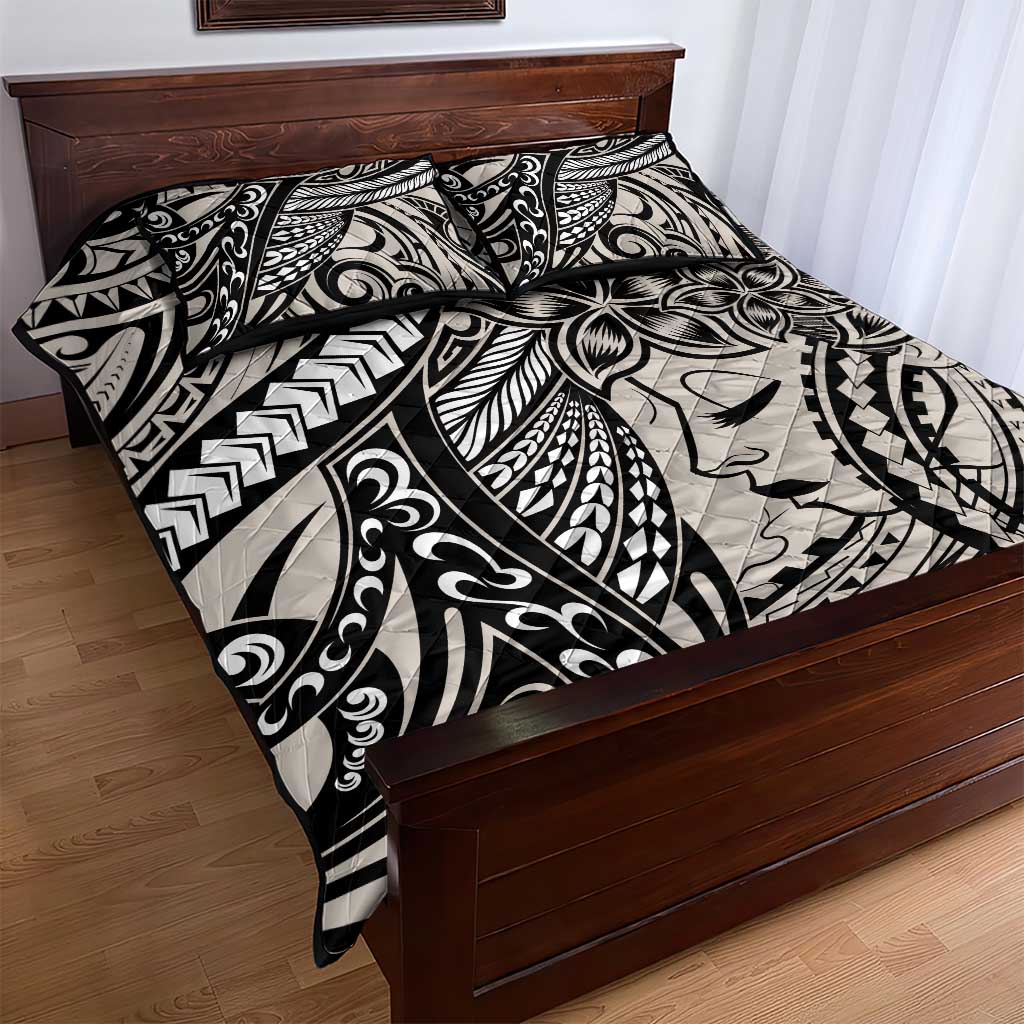 Polynesian Girl Tribal Tattoo Quilt Bed Set Beige Vibe LT9 - Polynesian Pride