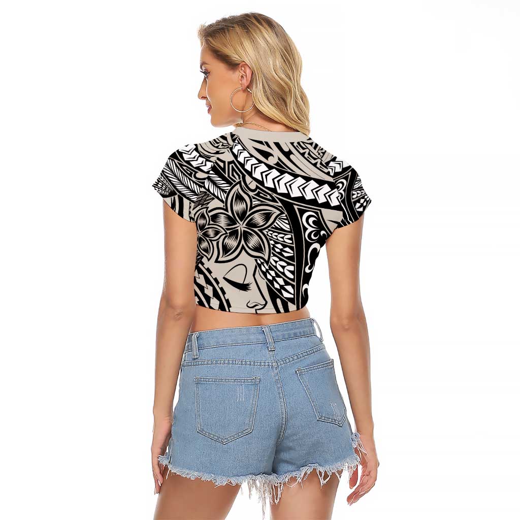 Polynesian Girl Tribal Tattoo Raglan Cropped T Shirt Beige Vibe