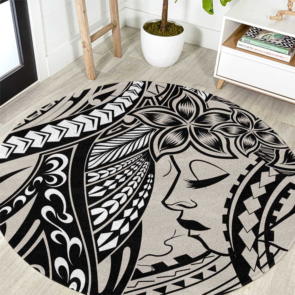 Polynesian Girl Tribal Tattoo Round Carpet Beige Vibe