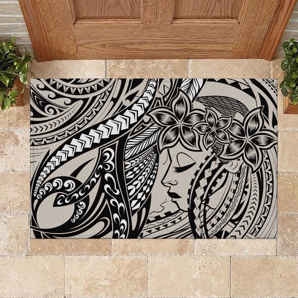 Polynesian Girl Tribal Tattoo Rubber Doormat Beige Vibe LT9 Beige - Polynesian Pride